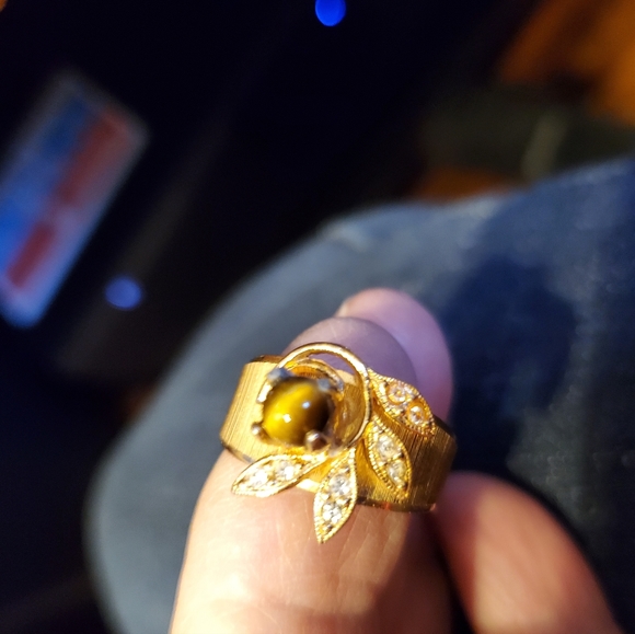 Cats eye and diamond ring 12kt - Picture 1 of 4